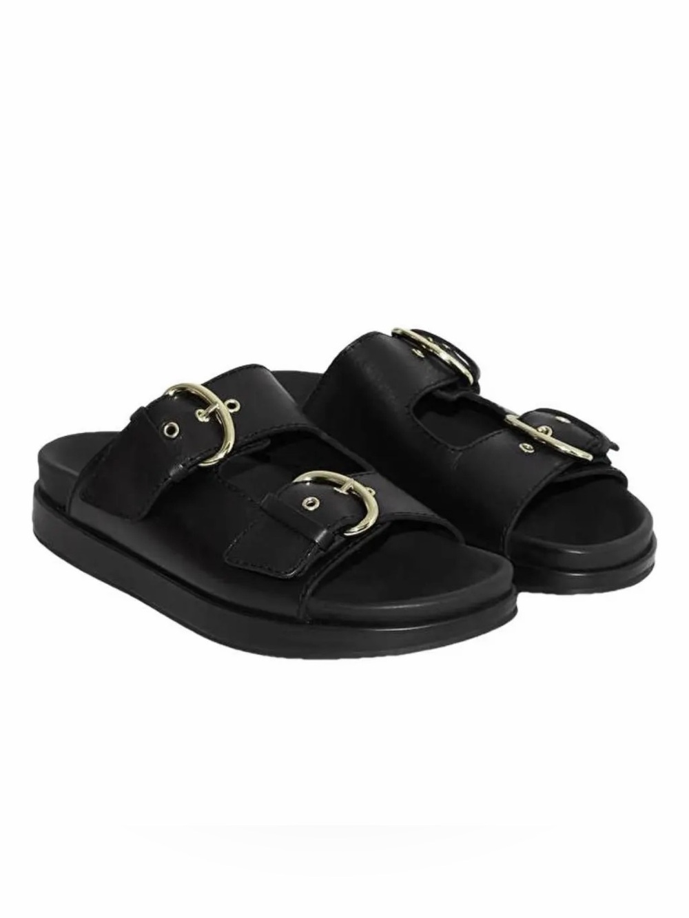 Cos black Leather double buckled Sliders  Flat Sandals US 11 EURO 42